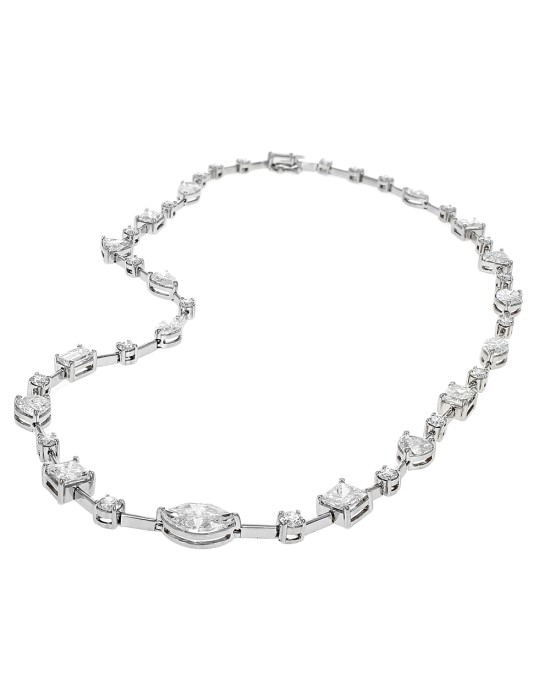 Mixed Fancy Cut Diamond Necklace in 18K White Gold